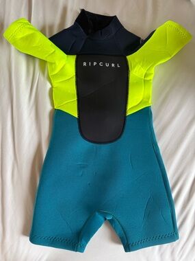 Rip Curl Neon Yellow and Teal Kids Wetsuit